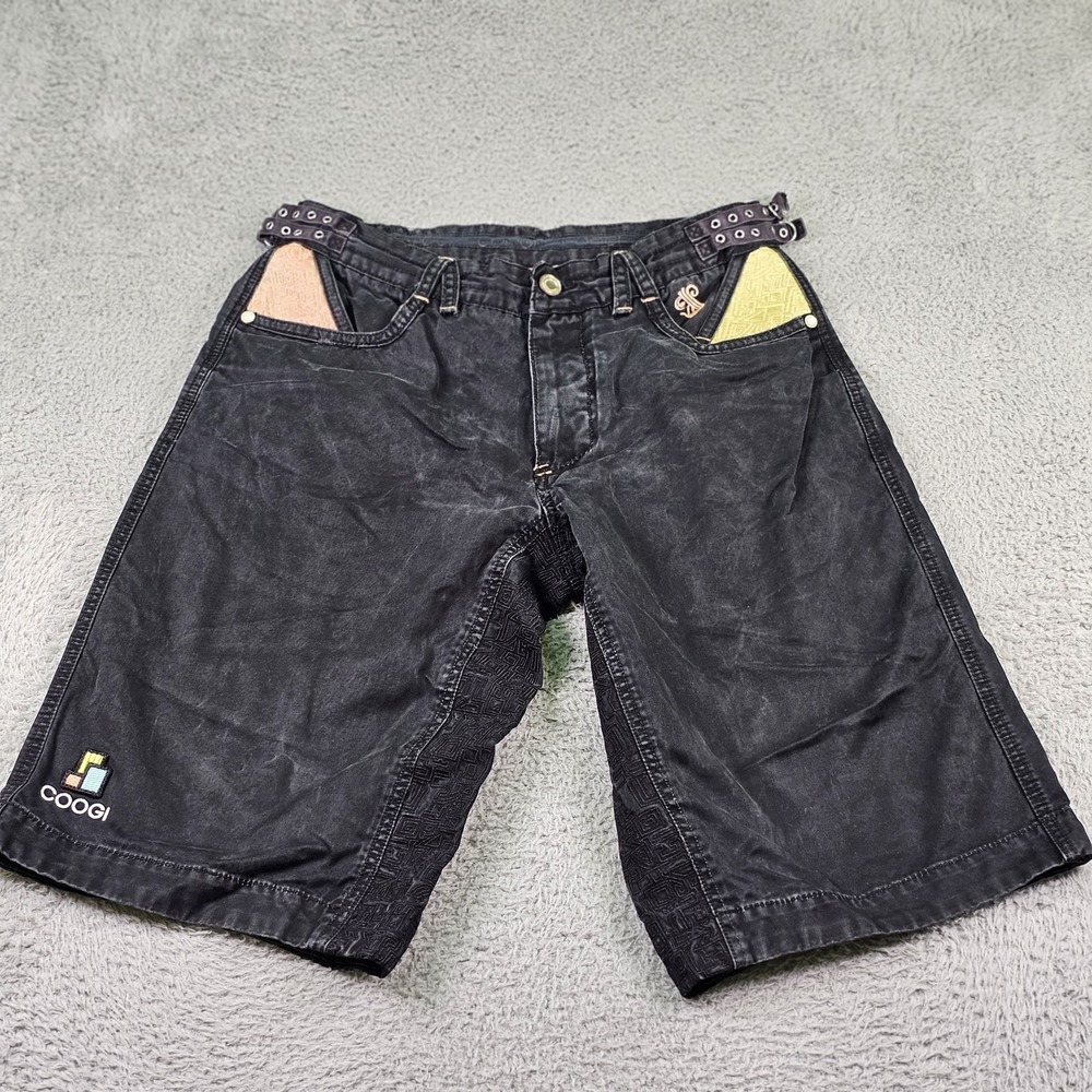 Coogi Shorts Mens 34 Black Multicolor Patchwork Loose Fit Hip Hop Urban 2000s